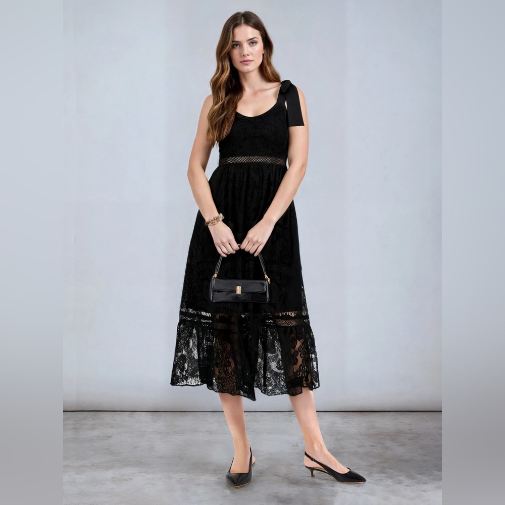 NWT Blu Pepper Tie Shoulder Lace Midi Dress